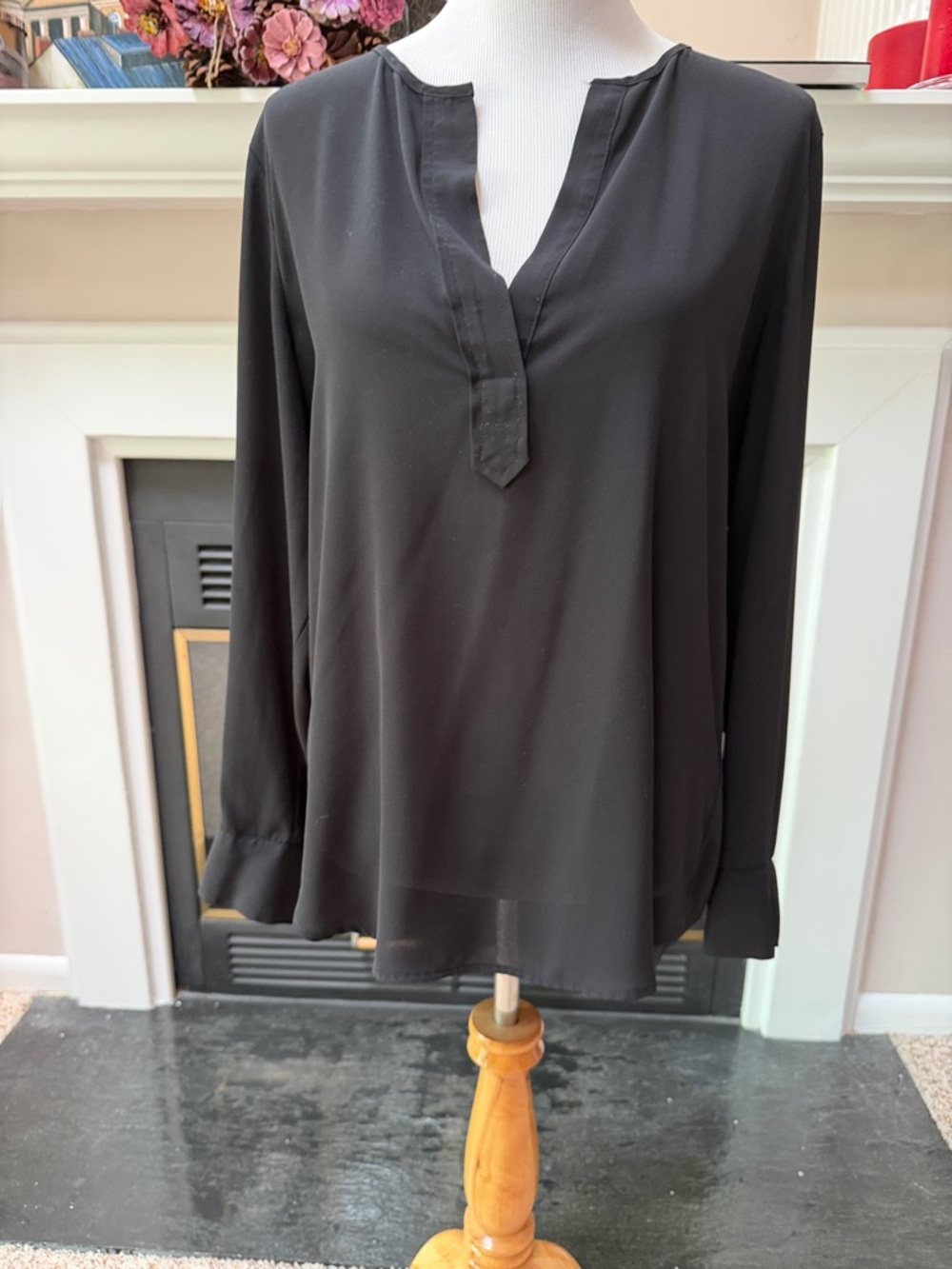 Premise Black Long-Sleeve Split-Front Blouse
